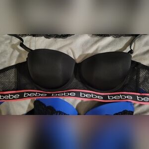 38C Bebe Black Mesh Bra W/ Removable Straps